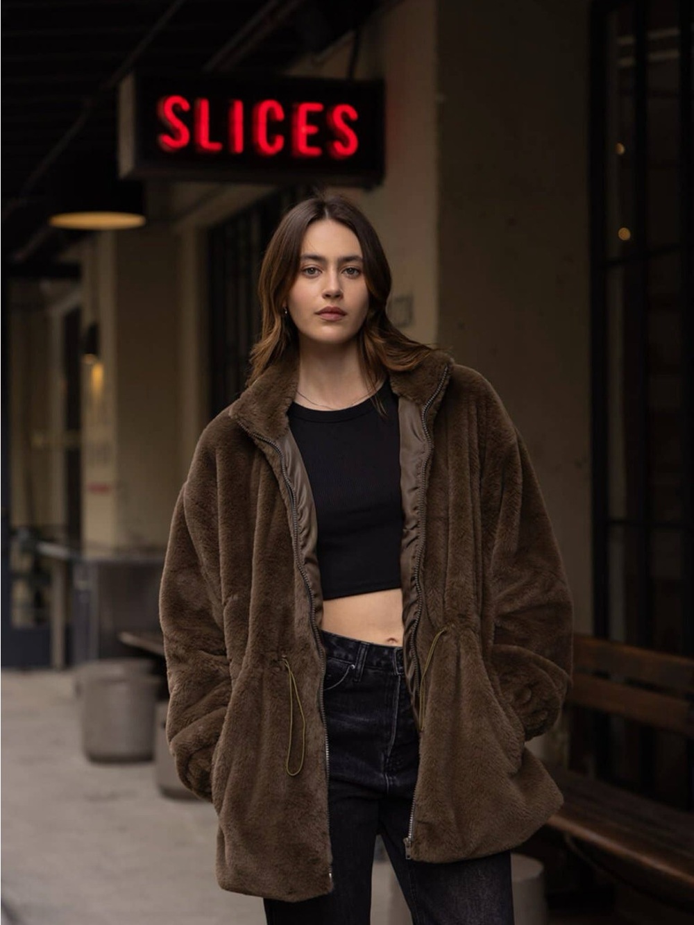 119. Faux fur cozy zip jacket coat brown
